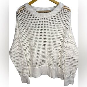 A New Day White Open-Knit Cotton Sweater | XXL | Semi-Sheer Vacation Layer